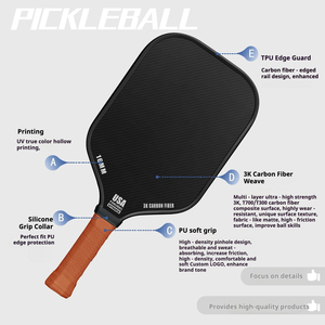 Kit de raquettes de pickleball en fibre de carbone 3K de 16 mm avec sac, balles, surface texturée à haute rotation, raquette de tennis légère, en stock - Product Image 6