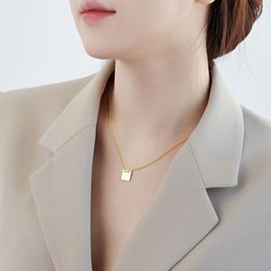 Dylam 18K Gold Plated S925 Silver Dainty Necklace Empty Square Pendant Necklace Link Chain Necklace for Women Jewelry <b>Gifts</b> - Product Image 2
