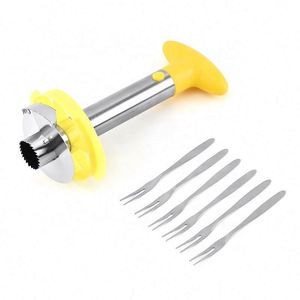 Easy Fruit Kitchen Gadgets Pine Knife Stem Remover Manual Stainless Steel Pine <b>Cutter</b> Slicer with Forks - Product Image 6