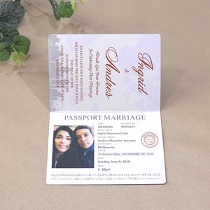 Invitations de mariage personnalisées bon marché en bleu marine avec motif passeport et cartes d'invitation personnalisées avec code QR - Product Image 3
