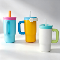 Nouvelle tasse isotherme portable pour enfants de 14 oz avec poignée, double paroi sous vide, anti-fuite, avec paille, pour voiture, thermos pour enfants, logo personnalisé OEM