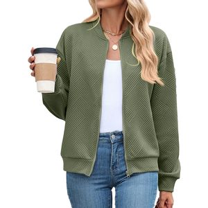 เสื้อเบสบอลผู้หญิง แขนยาว คอโอ ทรงหลวม สีพื้น ผ้าถักนุ่ม โพลีเอสเตอร์ สำหรับฤดูใบไม้ร่วงและฤดูหนาว รุ่นใหม่ ปิดด้วยซิป - Product Image 3