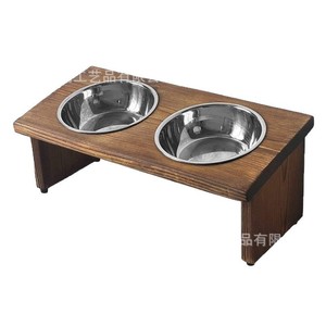 ที่วางชามอาหารสัตว์เลี้ยงไม้เนื้อแข็ง ชามคู่ยกสูงสำหรับแมว - Product Image 1