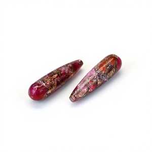 Soldes de Noël : Pierre précieuse naturelle en quartz rose, cuivre et turquoise, 9x30mm, forme goutte longue lisse, briolette brillante, calibrée - Product Image 4