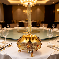 Réchaud de buffet FLEY en acier inoxydable doré avec brûleur à alcool et couvercle décoratif en dôme pour tables de restaurant et banquets