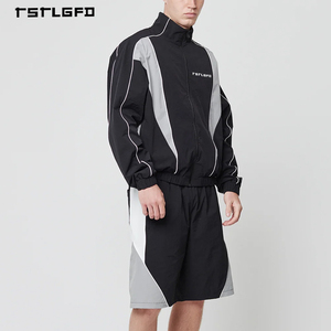 Ensemble de shorts en nylon basique sur mesure OEM pour hommes avec broderie de logo, poignets élastiqués imperméables, ensemble de survêtement deux pièces - Product Image 5