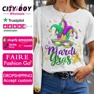 Vendita calda da donna Mardi Gras abbigliamento nero con <span class=keywords><strong>paillettes</strong></span> girocollo T-Shirt a sublimazione personalizzata per donna - Product Image 1