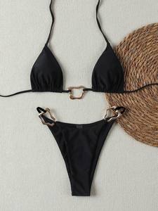 Conjunto de <span class=keywords><strong>bikini</strong></span> de 2 piezas para mujer, sexy, liso, con blusa de chifón cruzada para la playa y falda, con almohadillas en el pecho - Product Image 5