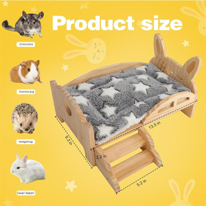 Hamaca de madera para cobayas con escaleras, cama elevada para mascotas, para hámsteres y conejos, color madera natural, almohadilla de piel sintética, para uso en otoño e invierno - Product Image 4
