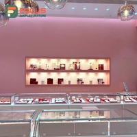 Vitrina de Exhibición de Joyería de Alta Gama, Ecológica, Impermeable, Moderna, de Madera y Vidrio con Iluminación LED, Metálica, para Boutique