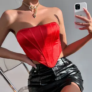 2024 parlak tüp üst elmas şekli göbek halter Backless kılçık göğüs sarılmış Tank Top