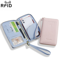 Portefeuille de passeport de voyage RFID avec fermeture éclair, organisateur de billets multifonctionnel et porte-documents pour hommes et femmes