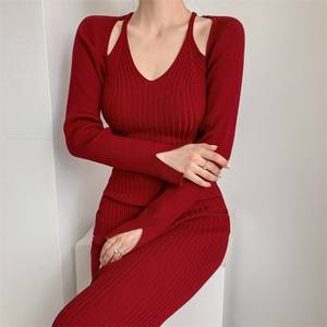 Autumn and <strong>Winter</strong> Wholesale Knit <strong>Dress</strong> Bodycon Wrapped Hip Sexy Long Sleeve Sweater Clothing <strong>Dress</strong> for Women - Product Image 2