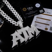 Collier pendentif lettre ATM à pointe gothique gravée sur mesure en argent sterling 925, entièrement micro-pavé de moissanite VVS, style Iced Out