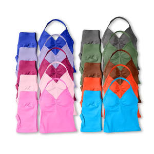 طقم رياضي نسائي من قطعتين قابل للتنفس، توب بدون ظهر وشورت ضيق بدون خياطة، ملابس رياضية للتمارين - Product Image 1