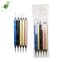 SunelPort – Kit de stylos à points pour nail art de haute qualité, 5 pièces, tiges en acier métallique, perles incrustées de diamants, ensemble de pinceaux double embout, personnalisable