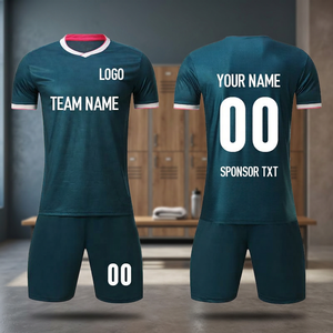 Ensemble de maillots de football personnalisés pour hommes, manches courtes, col en V, polyester respirant, nom et numéro de l'équipe imprimés par transfert thermique, adulte, été - Product Image 2