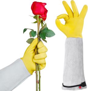 Садовые перчатки для обрезки с удлиненными рукавами из натуральной кожи (коровья/козья), дышащие, защита от шипов, нескользящие, для садоводов и фермеров - Product Image 1