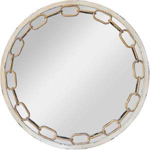 PARISLOFT 23.63" Vintage <b>Metal</b> Round Wall Mirror Decorated with Distressed <b>Metal</b> <b>Chain</b> Link Living Room,Bathroom or Entryway - Product Image 2