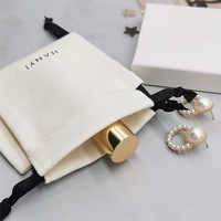 Logo personnalisé mini petite toile coton boucle d'oreille collier bijoux paquet pochette sac à cordon