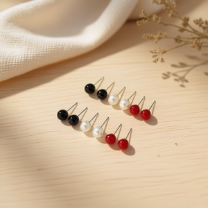 Orecchini a perla Angelina, set da 12 pezzi, neri, bianchi, rossi, misti, da donna, in acciaio inossidabile, con perle finte, minimalisti, per tutti i giorni. - Product Image 4