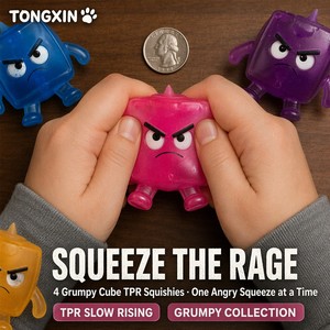 TONGXIN 4 piezas Grumpy <span class=keywords><strong>Cube</strong></span> Monster TPR Squishy de subida lenta translúcido, juguete antiestrés de enojo para escritorio, regalo, venta al por mayor, OEM - Product Image 3
