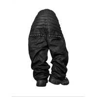 Pantalon en jean noir sur mesure OEM ODM pour homme, taille haute, multi-boutons, coupe ample, style Goth Cyberpunk, vente en gros
