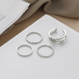 MS-109 all'ingrosso Vintage signora Finger gioielli Kit donna farfalla 4 pezzi argento diamante lega di cristallo Set di anelli - Product Image 3