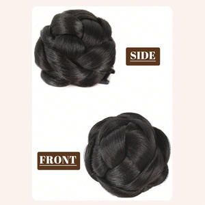 Perruque queue de cheval réaliste tressée avec pince à cheveux, style chignon, couronne haute, couleur unie, 4 pouces, marron foncé noir, pour mariage, de marques nationales - Product Image 3
