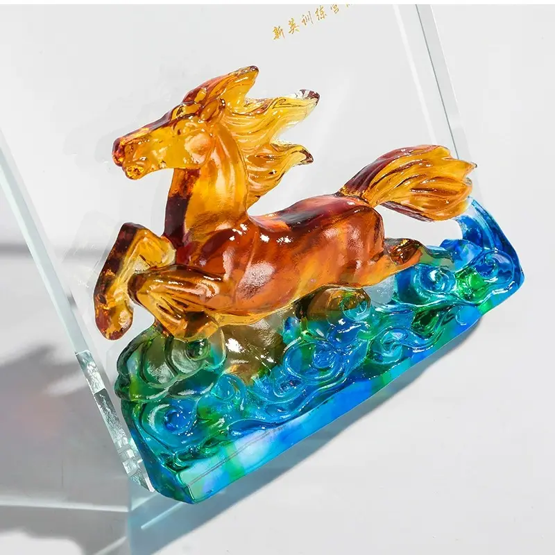 Luxus individuelles Glas Pferd Trophäe k9 Kristall-Skulptur blanko eingraviert Sportpreise Pferderennen-Trophäen für Jubiläumsgeschenk