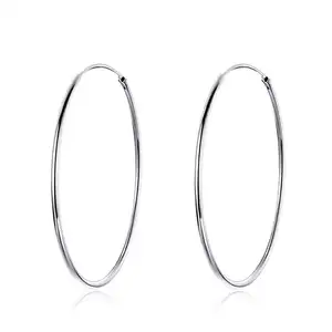 SCE598 Fashion Platinum Plated Women 925 Silver Round Shape Circle Simple Big Hoop Earrings Jewelry