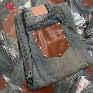 Nouveau <span class=keywords><strong>Jean</strong></span> Femme Designer Personnalisé 2026, Style Américain Rétro, Coupe Ample, Effet Vieilli, avec Poche Arrière en Cuir Patchwork, OEM ODM - Product Image 1