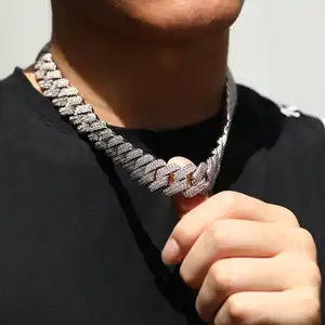 Custom 19mm Miami Cuban link Chains Thick Diamond 5A CZ Prong Link Iced Out 3 Row Setting Cuban Chain Hip Hop Necklace Mens