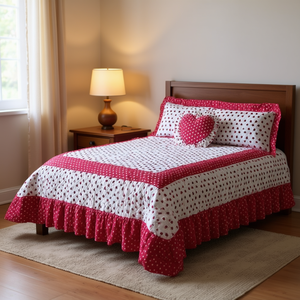 Juego de edredón Queen Of Hearts de 3 piezas con borde con volantes, estilo princesa, para uso doméstico, para todas las estaciones - Product Image 2