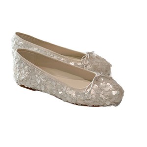 En Stock ~ Bailarinas con Lazo de Lentejuelas y Punta Redonda para Mujer, Estilo Francés, Zapatos Planos de Boca Baja que Combinan con Faldas - Product Image 5