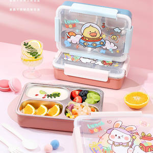 Cartoon Stainless Steel <b>Lunch</b> <b>Box</b> 304 Insulated <b>Bento</b> <b>Box</b> For Adult Student Rectangle With Plastic Lid - Product Image 2