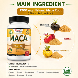 Shecome Maca Male Vitality Capsules Penis Enlargement Pills 1900mg Black Red Yellow Maca provide energy maca <b>supplement</b> for men - Product Image 2