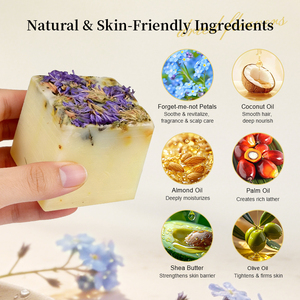 Natural Herbal Forget-Me-Not <strong>Dry</strong> Flower Essential Oil Anti-Aging Handmade <strong>Bar</strong> Soap Violet 110g All Skin Types Custom Logo - Product Image 3