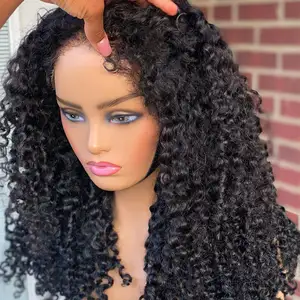 WXJ New 4C Textured Hairline Wigs Curly Baby Hair Natural Edges Skin Melt HD Lace Frontal Wigs Kinky curly Human Hair Wig