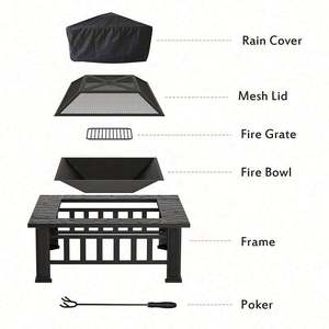 Outdoor Metal Square <b>Table</b> Backyard Patio Garden Stove Wood Burning Brazier Fire Pit With Spark Screen - Product Image 2