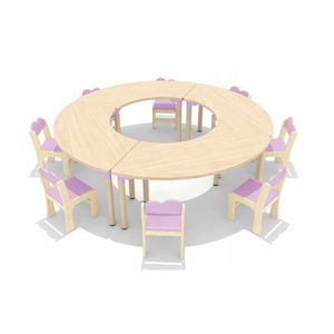 Kindergarten Wooden Furniture Kids Oak Round Shape Table Chairs Set
