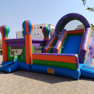 Équipement de location pour événements : Château gonflable coloré en forme de montgolfière avec toboggan aquatique et aire de jeux extérieure - Product Image 1