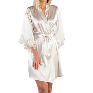 Robes de luxe en soie, Kimono en soie satinée, <span class=keywords><strong>Robe</strong></span> longue en satin rose personnalisée avec bordure en dentelle - Product Image 5