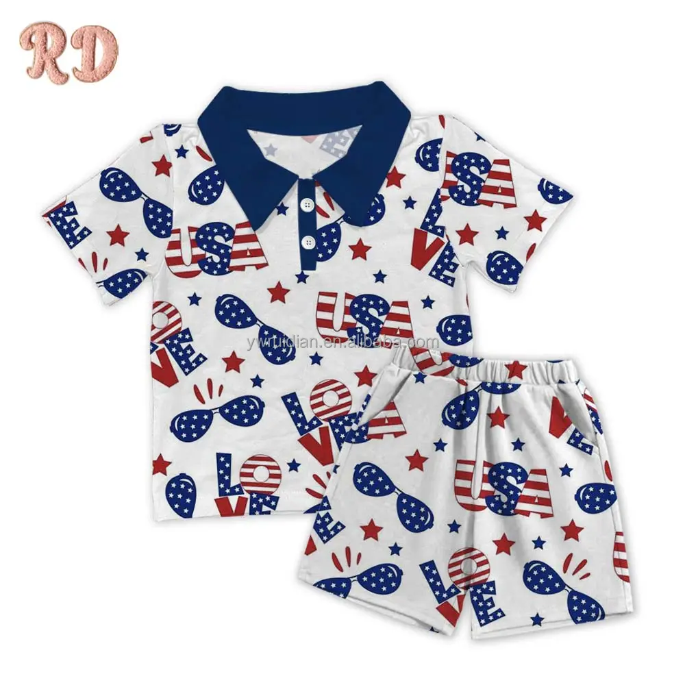 Yiwu Ruidian OEM Children Printed American Independence Day Clothes Boy Set Wholesale Boys clothing sets Boy clothing