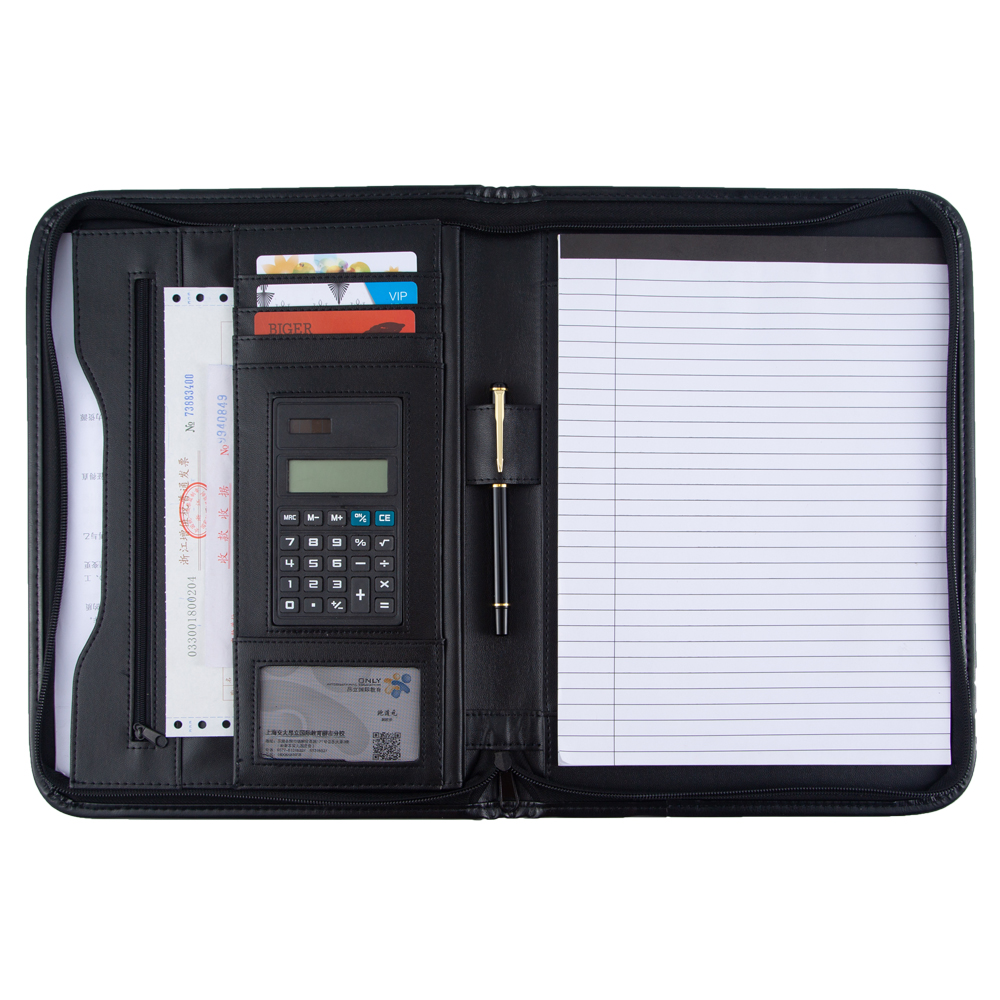 Custom promotional gifts business stationery briefcase leather a4 for documents folder portafolio with calculator