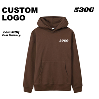 Sweat à capuche unisexe 530G en coton/fibre de bambou brodé, coupe oversize à épaules tombantes, avec poche, taille européenne, tendance