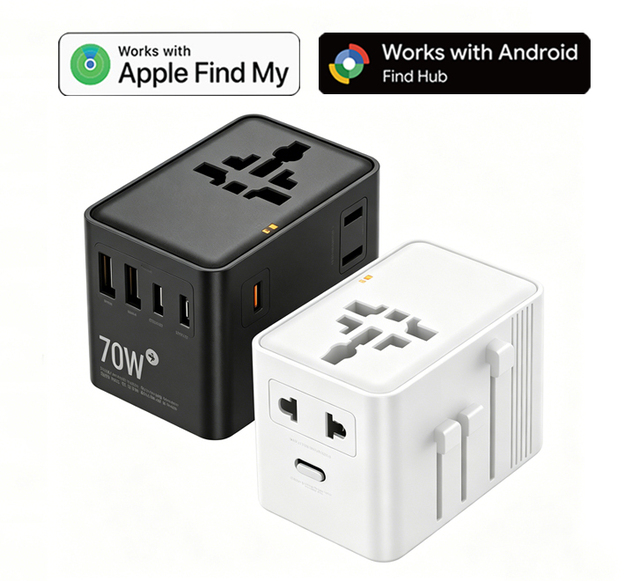 70W Worldplug Latest Gan 3AC Outlets Universal Multi Plug International 2 USB-A 3 USB-C Ports Travel Adapter with IOS Android
