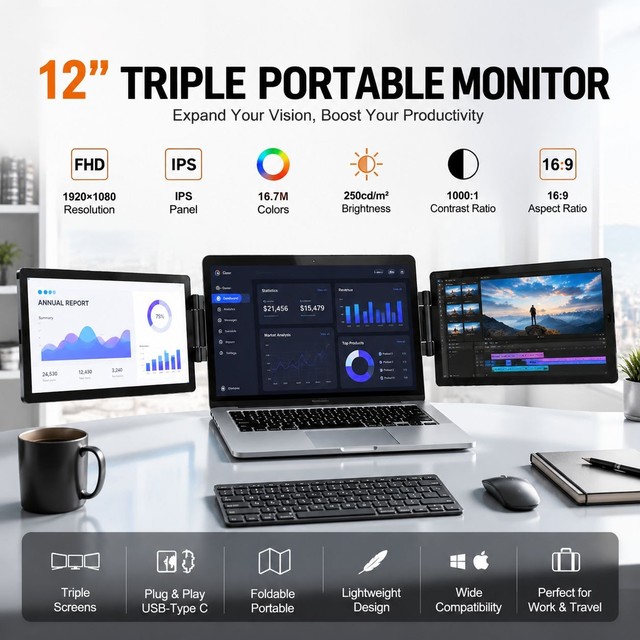 Factory New Dual IPS LCD Portable Monitor with HDR and DP Interface for Laptop Screen Extender and Gaming Display