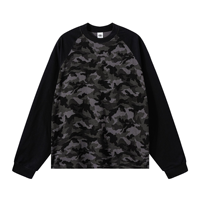 Fabricants de vêtements sur mesure : T-shirt décontracté ample à manches raglan, patchwork camouflage, en tricot gaufré et tissu éponge, style streetwear américain