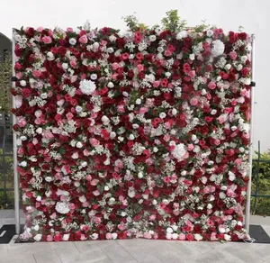 <span class=keywords><strong>Mur</strong></span> <span class=keywords><strong>de</strong></span> fleurs artificielles Q66, toile décorative 3D enroulable avec roses en soie, toile murale florale - Product Image 2